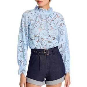 Mock Neck Lace Long Sleeve Top - Exclusive